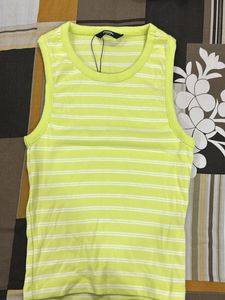 Lime Green Striped Ribbed Tank Top