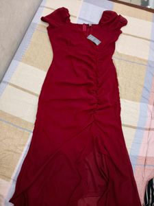 Elegant Red Ruffled Midi Dress