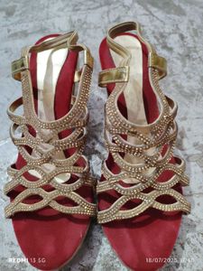 Red & Gold Embellished Heels