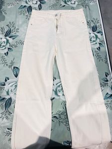 Cream Wide Leg Jeans