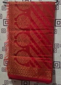 Elegant Red Saree with Golden Motifs