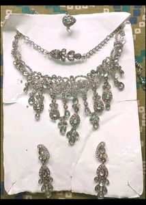 silver stone ethnic Kundan Necklace Set