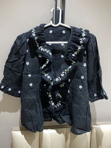 Elegant Black Embroidered Women Top