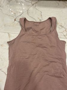 Basic Brown Square Neck Tank Top