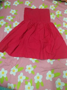 Red Strapless Smocked Dress