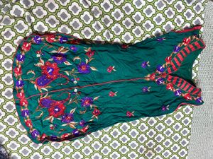 Emerald Green Floral Embroidered Tunic Short Kurti