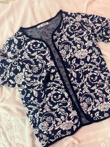 Navy Blue Floral Cardigan