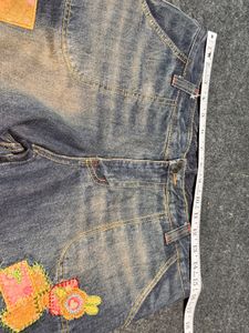 Unique Artsy Patchwork Denim with Floral &amp; Rabbit