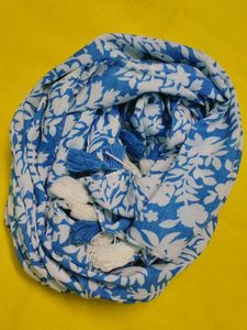 Blue Floral Dupatta with Tassels