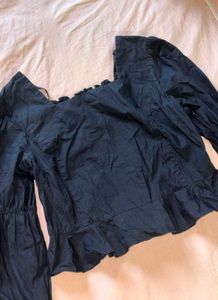 Chic Black Square Neck Peplum Top