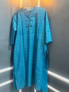 Teal Blue Printed Kurta