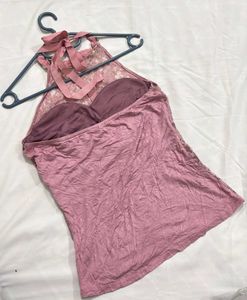 🎁Y2K Lace Halter Neck Top with Pearl Detail J