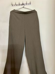 Olive Green Ribbed Wide-Leg Pants
