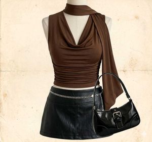 Chic Brown Cowl Neck Sleeveless Top
