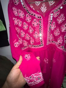 Vibrant Pink Embroidered Kurta with Mirror Work
