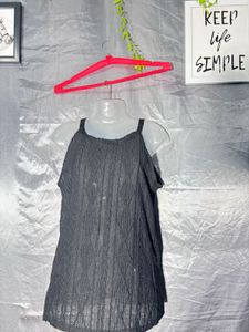 Chic Black Textured Cold Shoulder Top