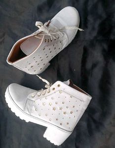 White Star Cutout Ankle Boots