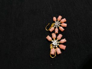 Elegant Coral Flower Earrings with Diamond Accents