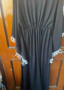 Black Embroidered Tassel Abaya