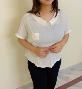 Cream Casual Collared T-Shirt