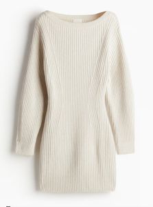 Cream Ribbed Knit Mini Dress