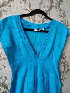 V-Neck Blue Casual Top