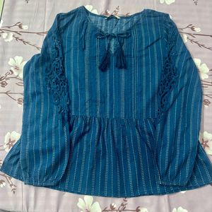 Blue Striped Peplum Kurta Top