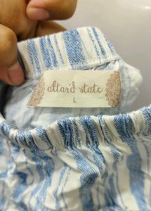 Blue Striped Off-Shoulder Top