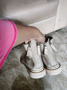 Cream Lace-Up Ankle Boots