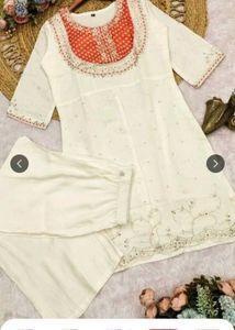 New Elegant Cream Kurta Set with Orange Accents