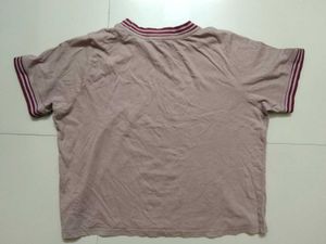 Mauve Ribbed Neck T-Shirt