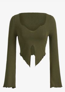 Ribbed Bell Sleeve Cropped Top
