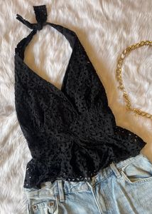 Black Boho Crop Top