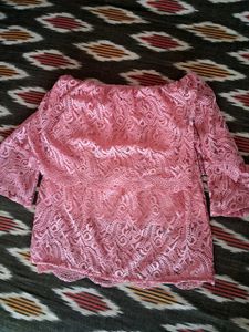 Pink Lace Off-Shoulder Top
