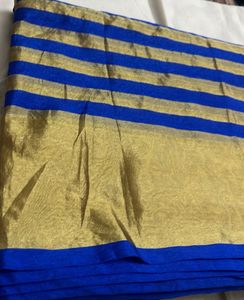 Royal Blue Saree with Gold Stripes