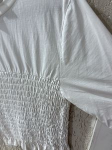 White Smocked Cropped Top