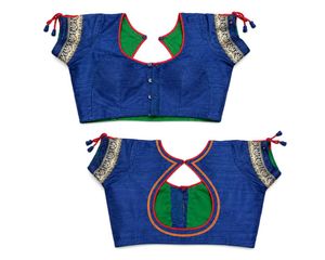 Royal Blue Silk Blend Saree Blouse with Designer B