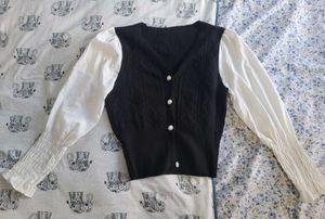 Chic Black & White Cardigan Top