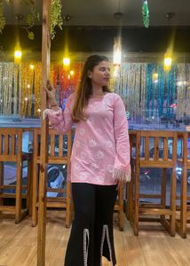 Pink Embroidered Kurta with Bell Sleeves