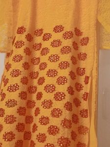 Yellow Kurta with Red Embellishments