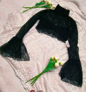 Sheer Lace Bell Sleeve zara Top