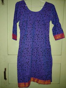 Blue Printed Kurta Set with Magenta Dupatta