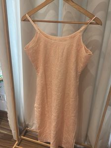 Peach Chikankari Pure Cotton Spaghetti Sleeve Kurt
