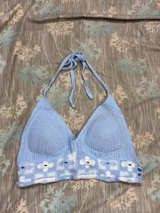 Crocheted Blue Halter Top