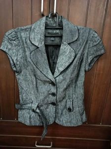 Grey Heathered Short Sleeve Blazer