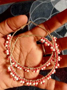 Handmade White And Red Beads Bali Earings