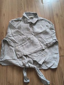 Striped Tie-Front Button-Up Shirt
