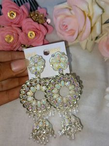 Exquisite Pearl &amp; Stone Jhumka Earrings