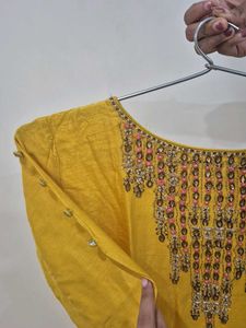 Yellow Embroidered Kurta with Pants