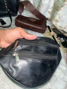 Black Waist Bag with Zippers